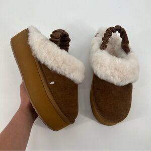 Emu Australia Hartz Brown Platform Suede Shearling Slingback Slip On Loafers 9